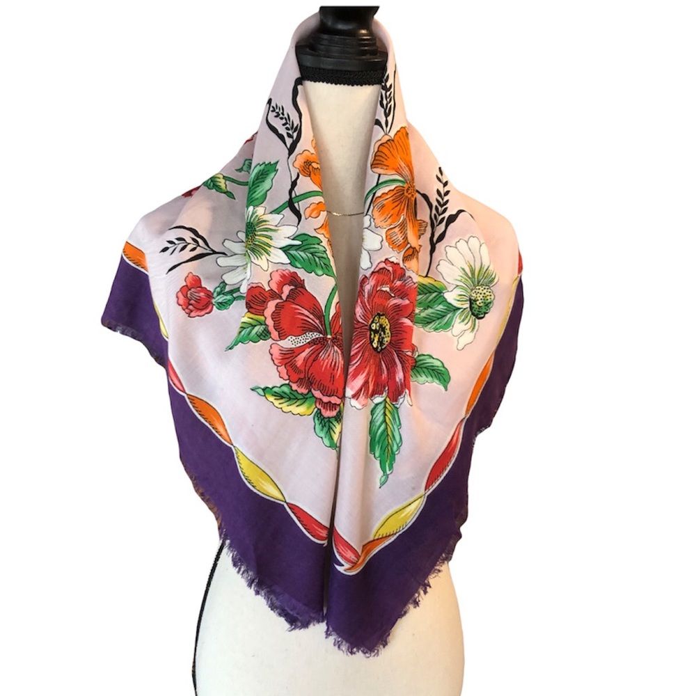 Vintage Purple Floral Square Scarf